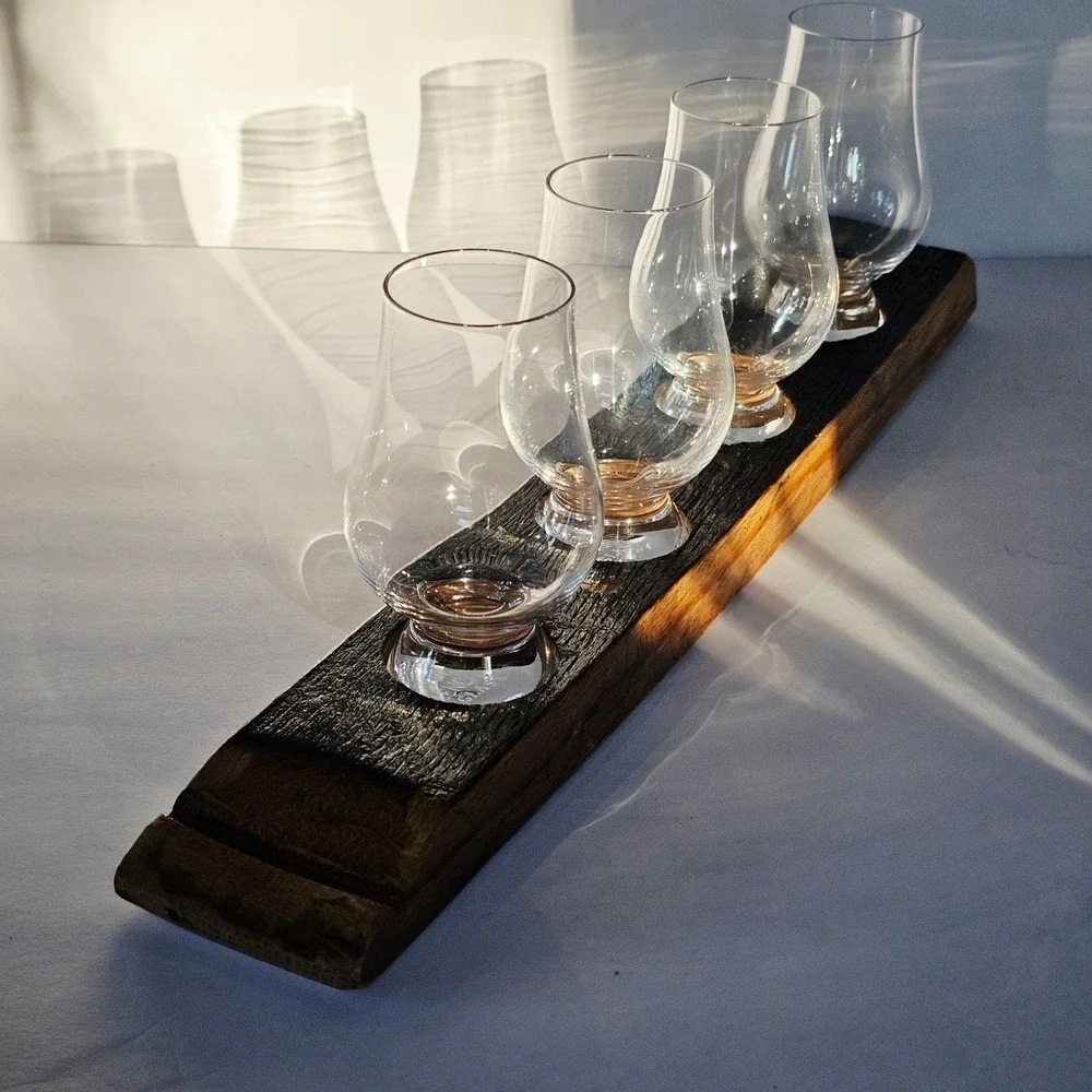 NEW Glencairn Whiskey Tasting Flight Set‎ 4 Glasses Reclaimed Barrel Stave Gift - Picture 11 of 16